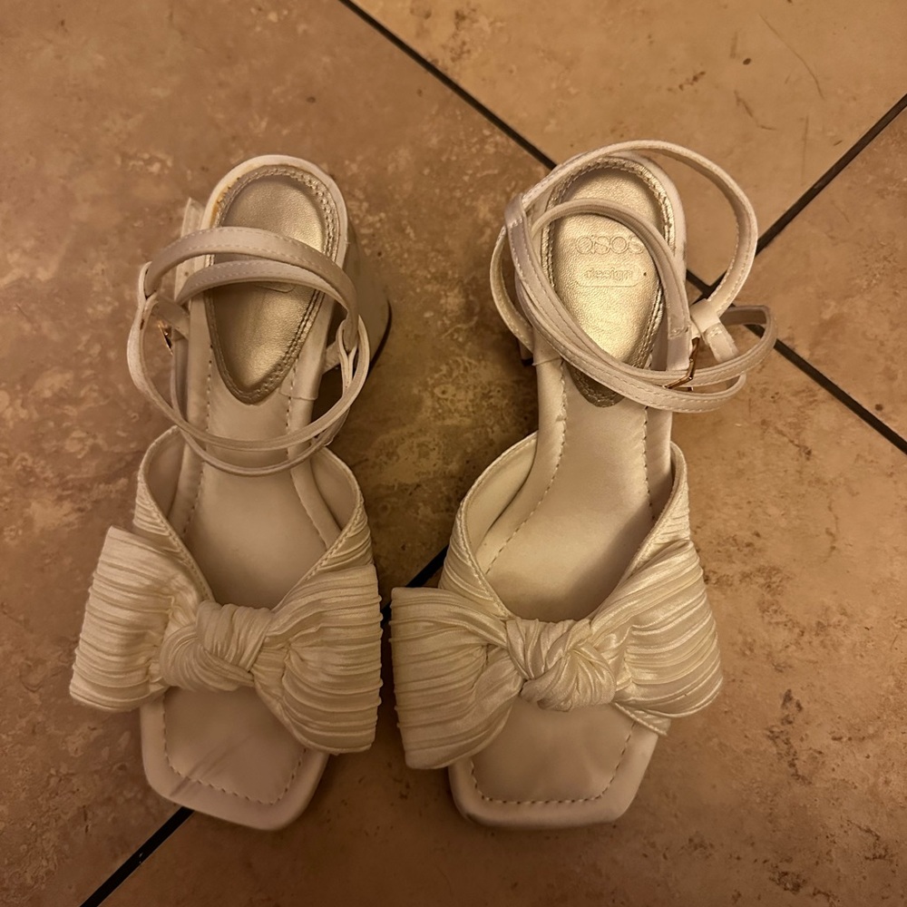 ASOS White Heeled Sandals with Bow Detail